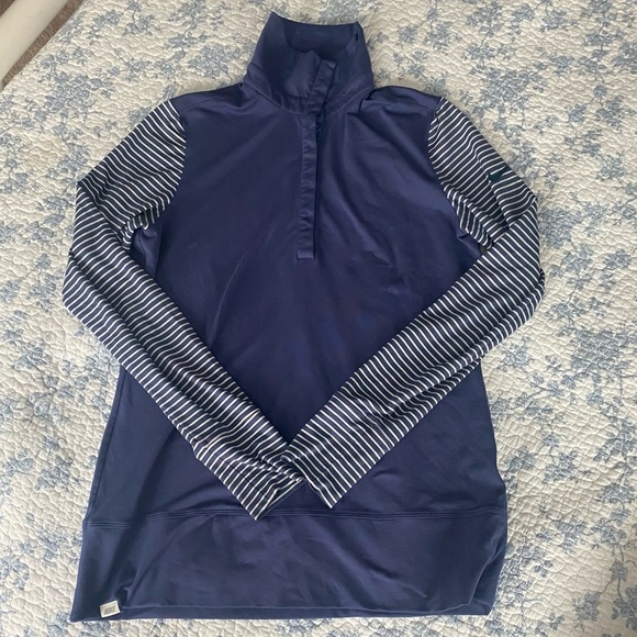 Nike Golf Dry-Fit Quarter Snap Blue Striped Long Sleeve Top Size Large - Picture 1 of 9